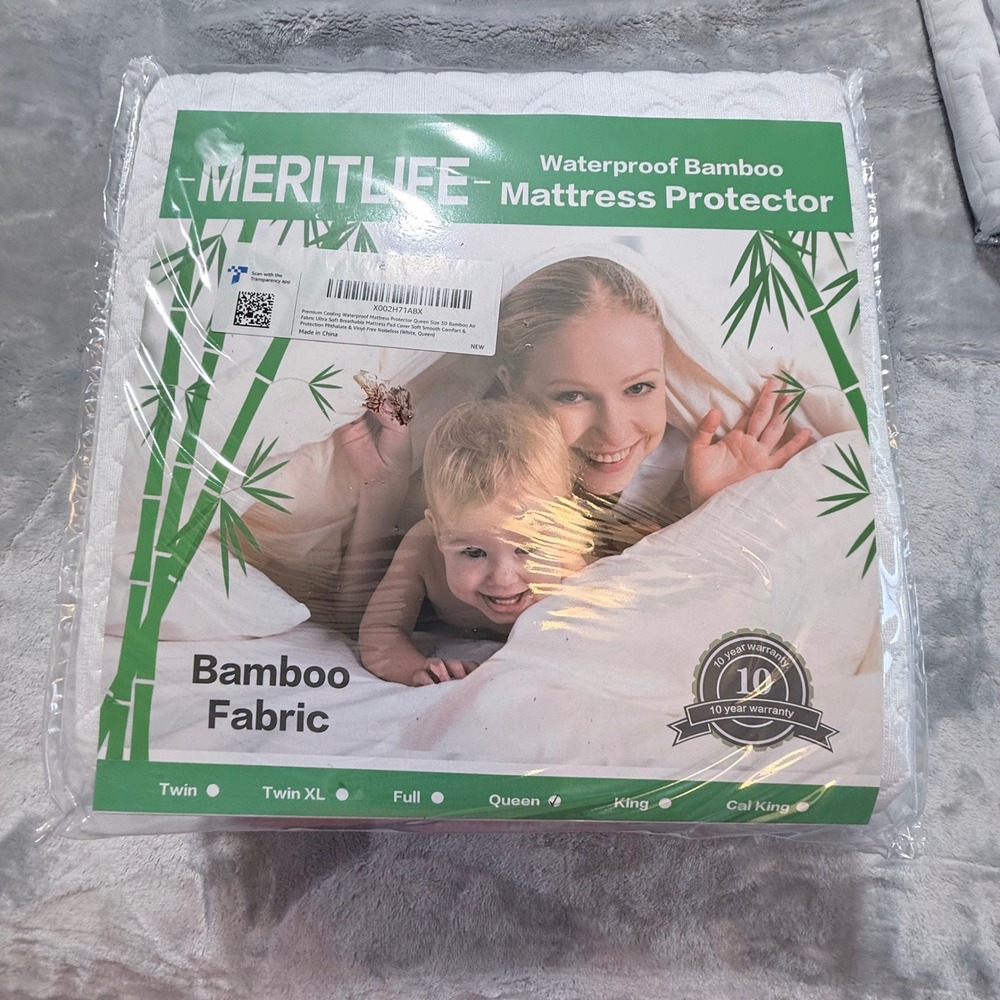 MERITLIFE Waterproof Bamboo Mattress Protector‎ Queen Size 10 Year Warranty
